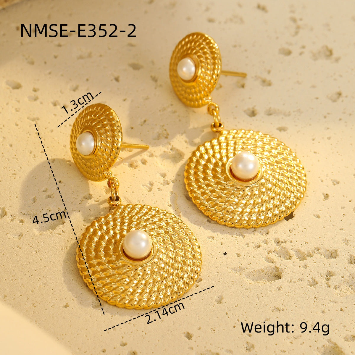 Fashionable French-Inspired Geometric Earrings with Pearl Inlay, 18K Gold-Plated Stainless Steel Studs for Women