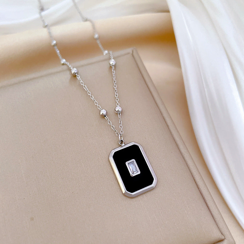 Minimalist Geometric Square Bead Titanium Steel Necklace with Gold Plating for Women and Men