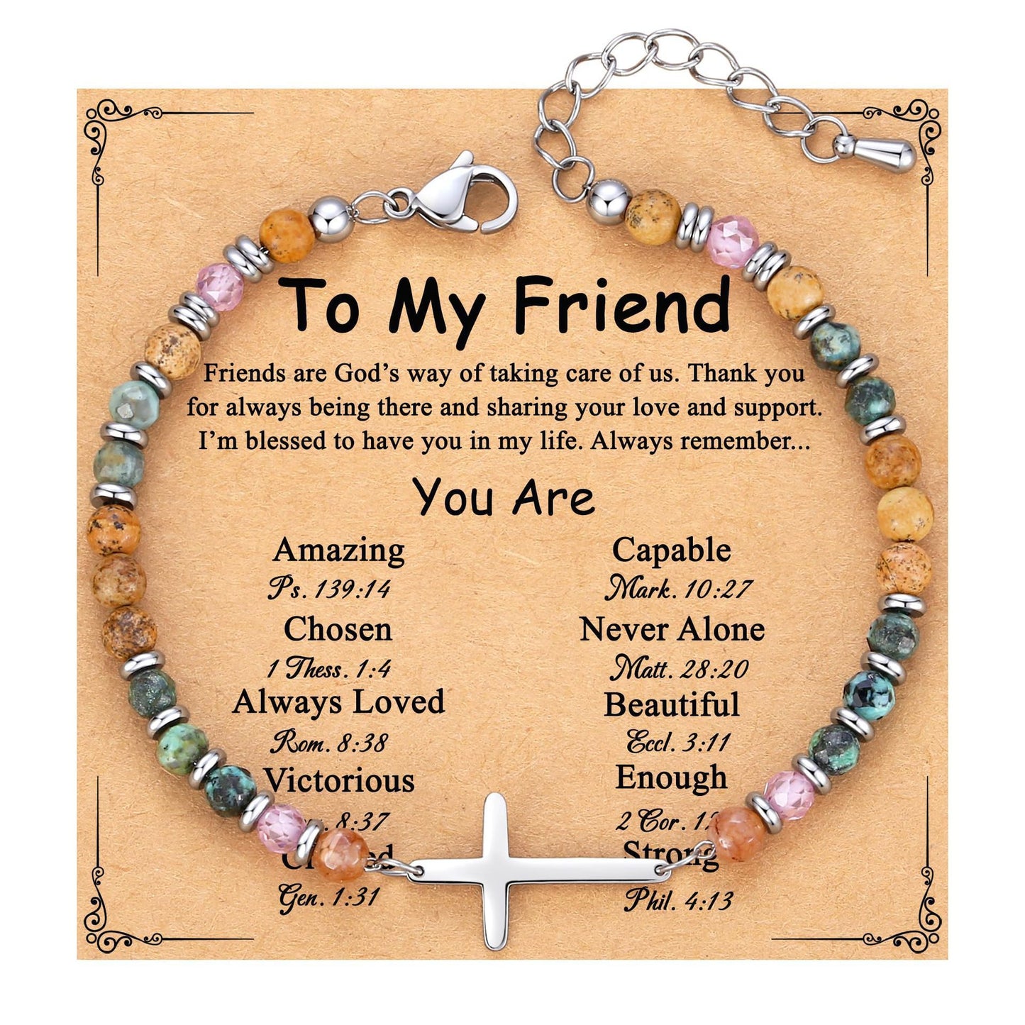 Minimalist Natural Stone Cross Bracelet with Silver Spacer Beads Adjustable Chain
