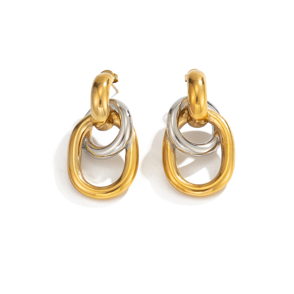 Minimalist Geometric Stainless Steel PVD Plated Double Circle Earrings for Women