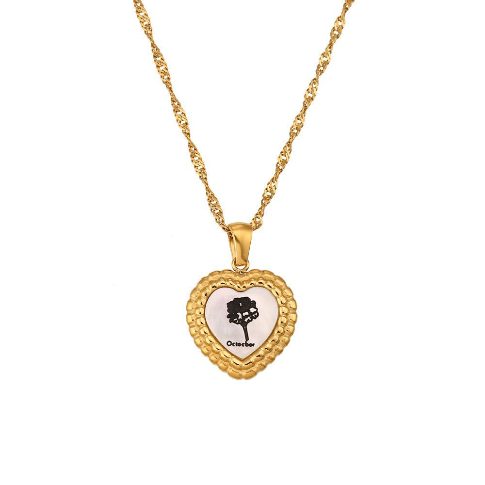 Collana con pendente a cuore vintage Shell per donna in acciaio inossidabile placcato oro 18 carati con design geometrico e catena a serpente
