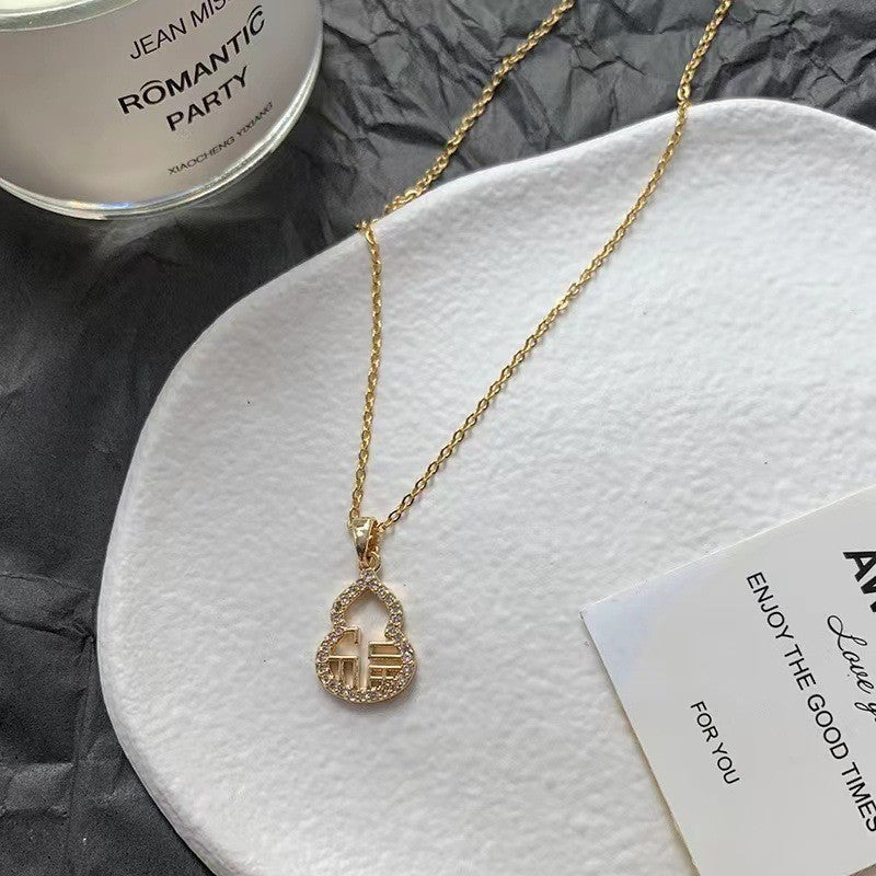 Minimalist Hollow Carved Calabash Pendant Necklace in Titanium Steel with Gold Plating for Men
