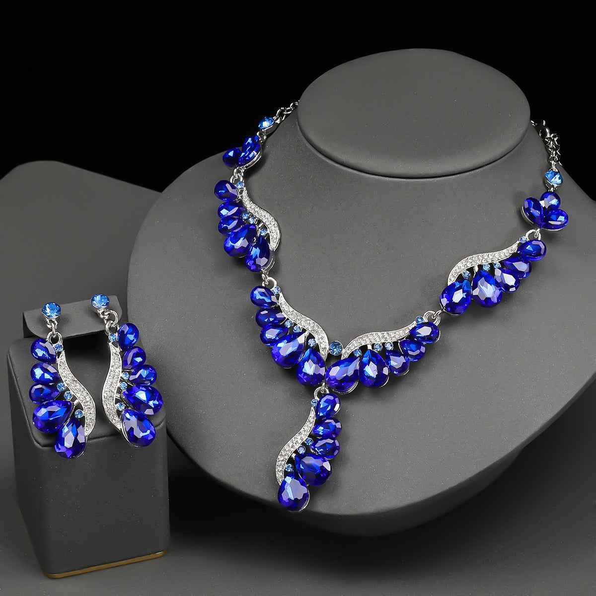 Personalized Wing-Shaped Alloy Necklace and Earrings Set with Rhinestone Drop Pendant on O-Chain for Women