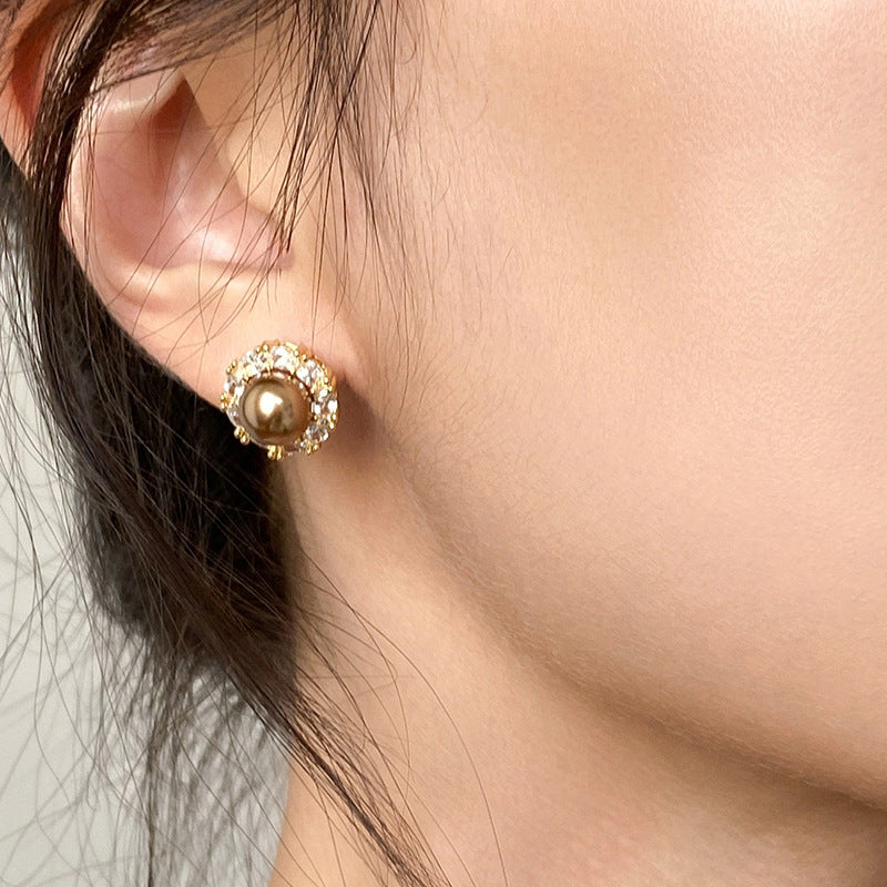 Eleganti Orecchini a Perno Retrò con Perle e Zirconi, a Forma Geometrica Rotonda, da Donna, Accessorio di Lusso Minimalista