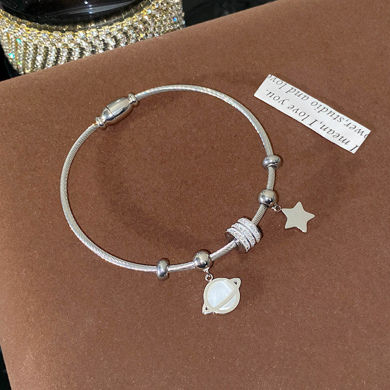 Minimalist Geometric Letter Titanium Steel Plated Bracelet for Women