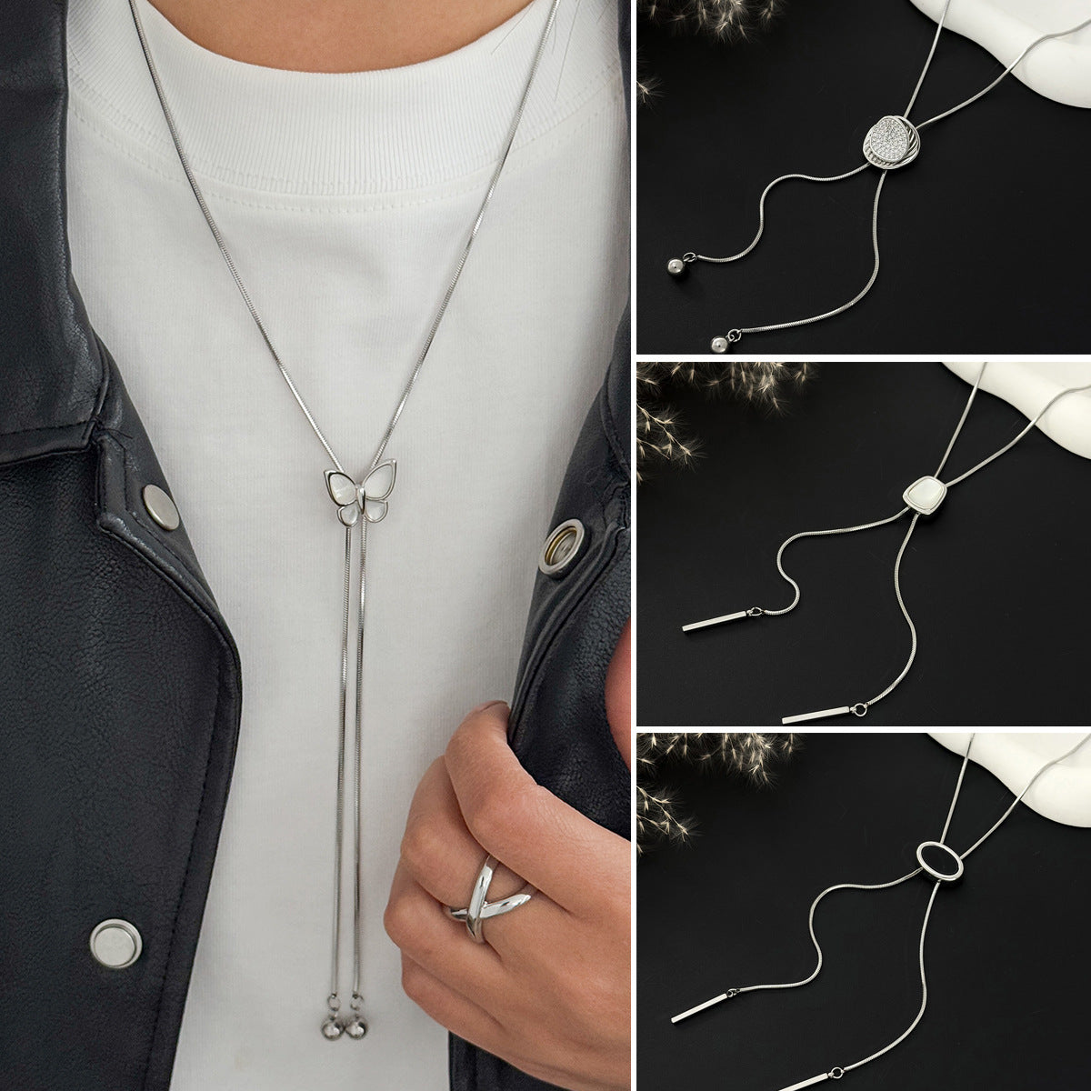 Minimalist Geometric Floral Resin Pendant Plated Stainless Steel Cable Chain Necklace for Women