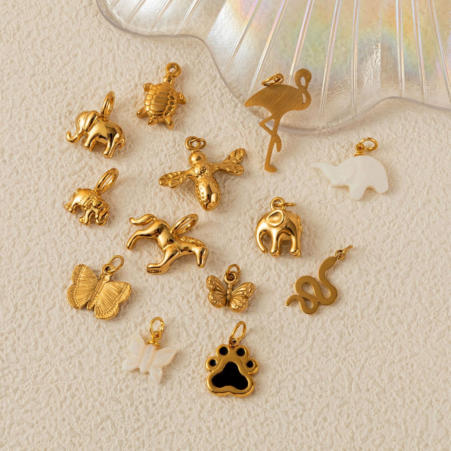 Collana con ciondolo a barra in acciaio inossidabile placcato oro 18 carati con animali, stile vintage, PVD