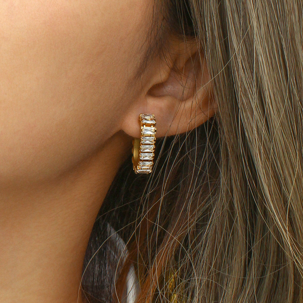 Minimalist Geometric Zirconia Stud Earrings in Stainless Steel with 18K Gold Plating