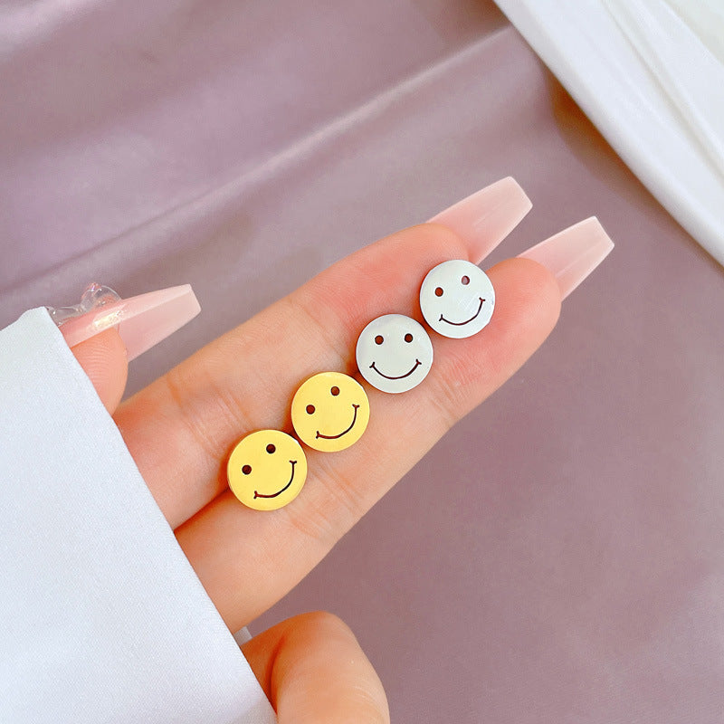 Minimalist Round Smile Titanium Steel Earrings with Plating Finish for Women