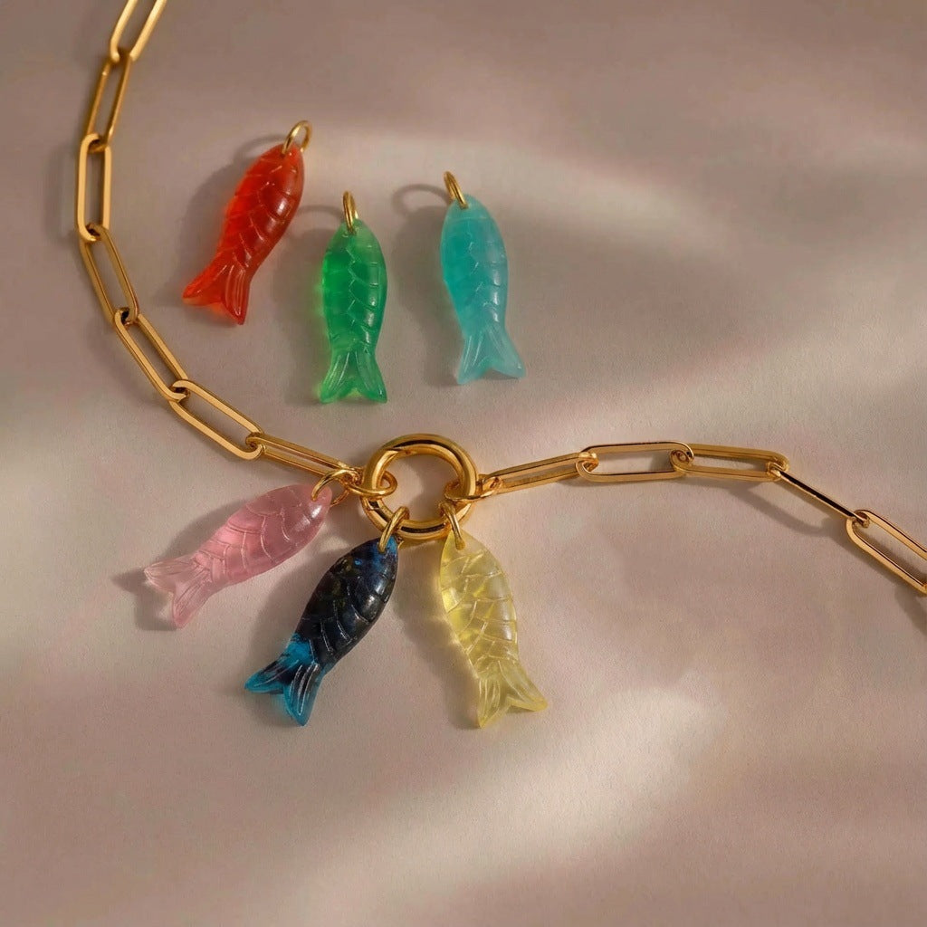 Vintage PVD 18K Gold Plated Stainless Steel Resin Animal Charm Bar
