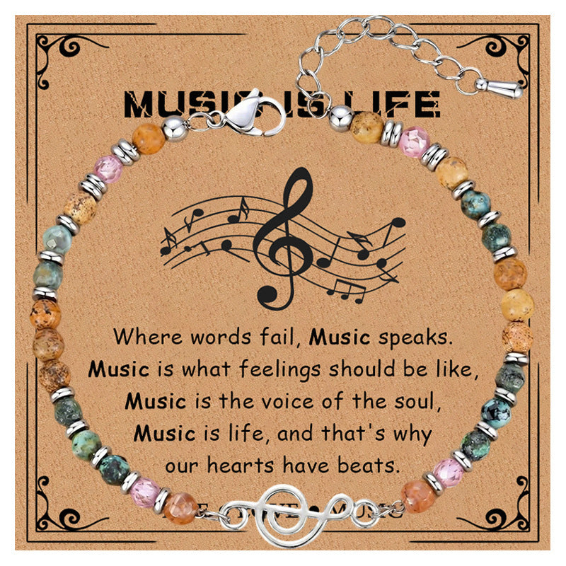 Elegant Geometric Round Crystal Turquoise Beaded Bracelet with Musical Note Pendant for Women