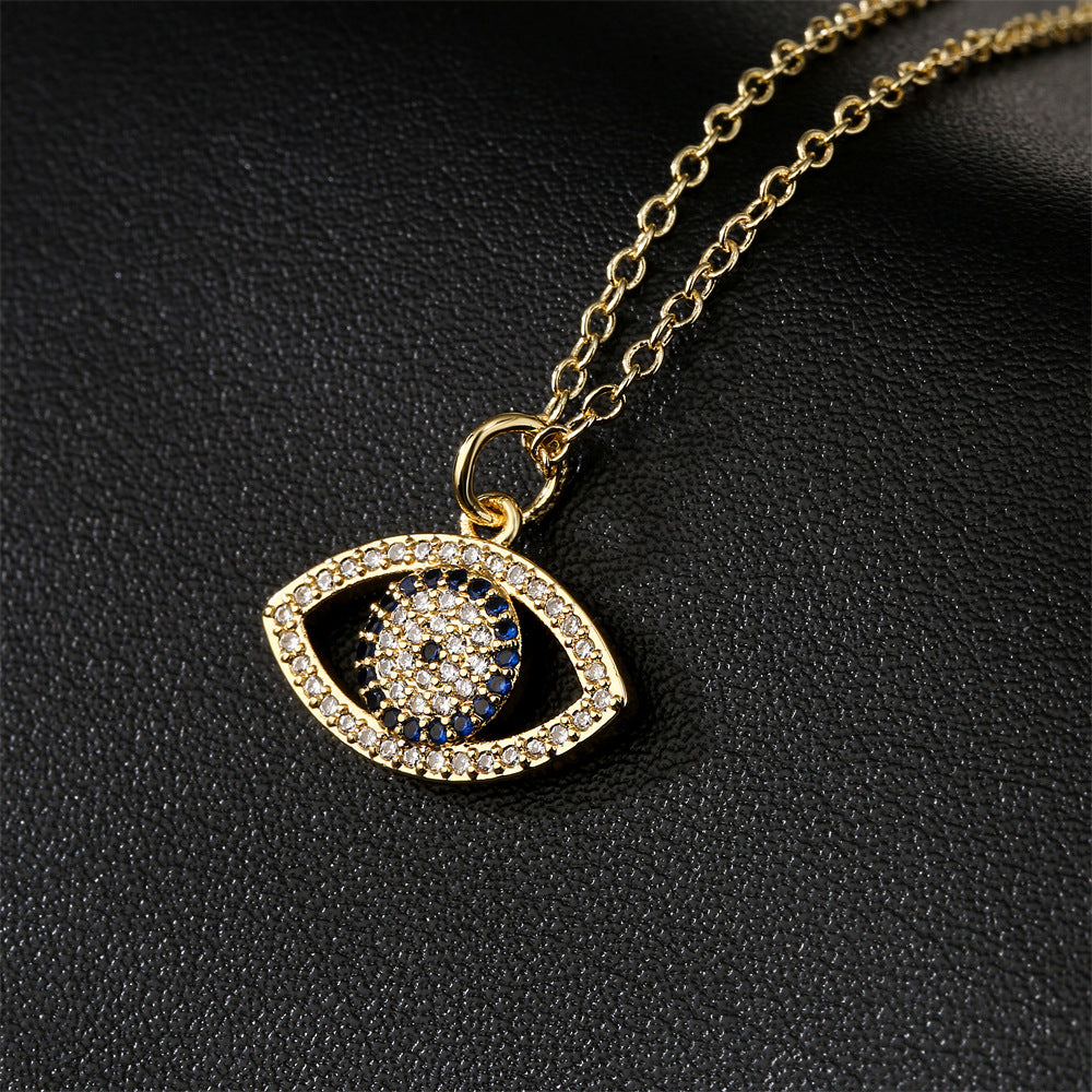 Minimalist Geometric Copper Pendant Necklace with 18K Gold Plating and Zircon Evil Eye Charm for Women