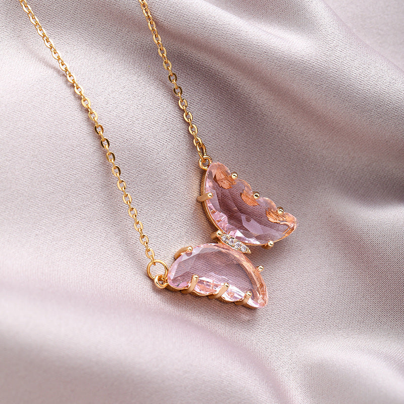 Collana da donna in acciaio al titanio con strass a forma di farfalla, minimalista e dolce catena per clavicola
