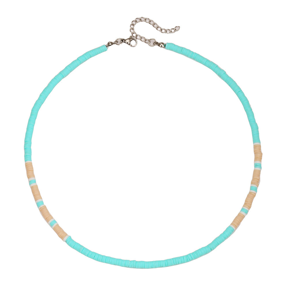 Bohemian Vintage Ethnic Punk Hip-hop Geometric Wood Coconut Shell Beaded Necklace with Turquoise Pendant