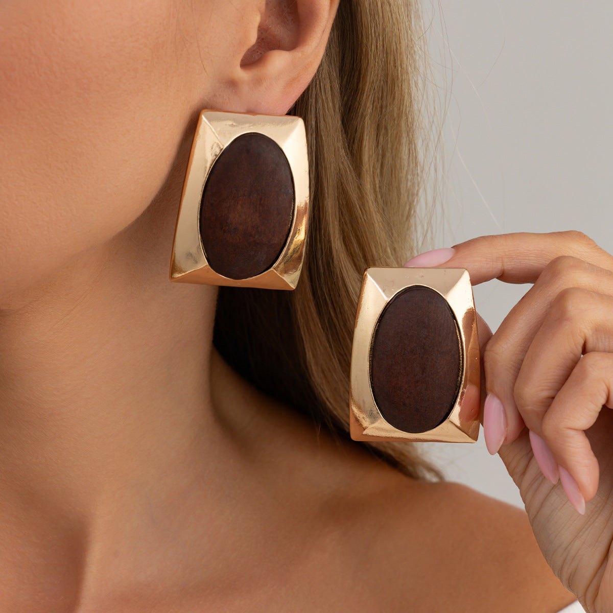 Vintage Geometric Square Zinc Alloy Plated Earrings with Marble Texture for Women