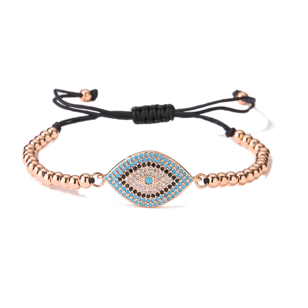Minimalist Geometric Evil Eye Bracelet for Women in Copper with 18K Gold Plating and Zircon Inlay