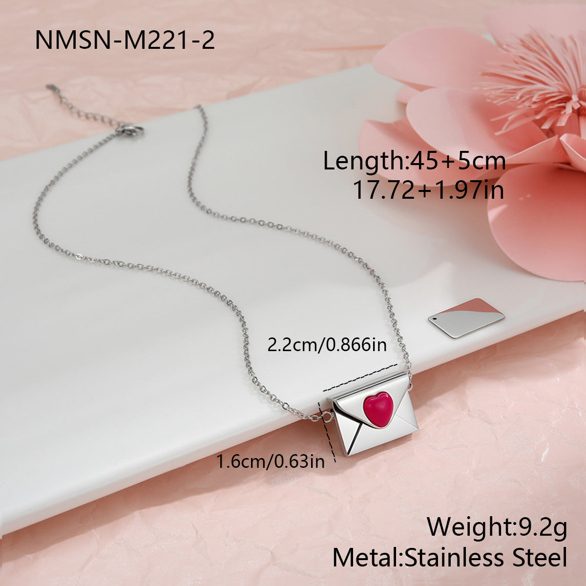 Elegante collana da donna in acciaio inossidabile placcato oro 18 carati con ciondolo a forma di busta a cuore fai da te
