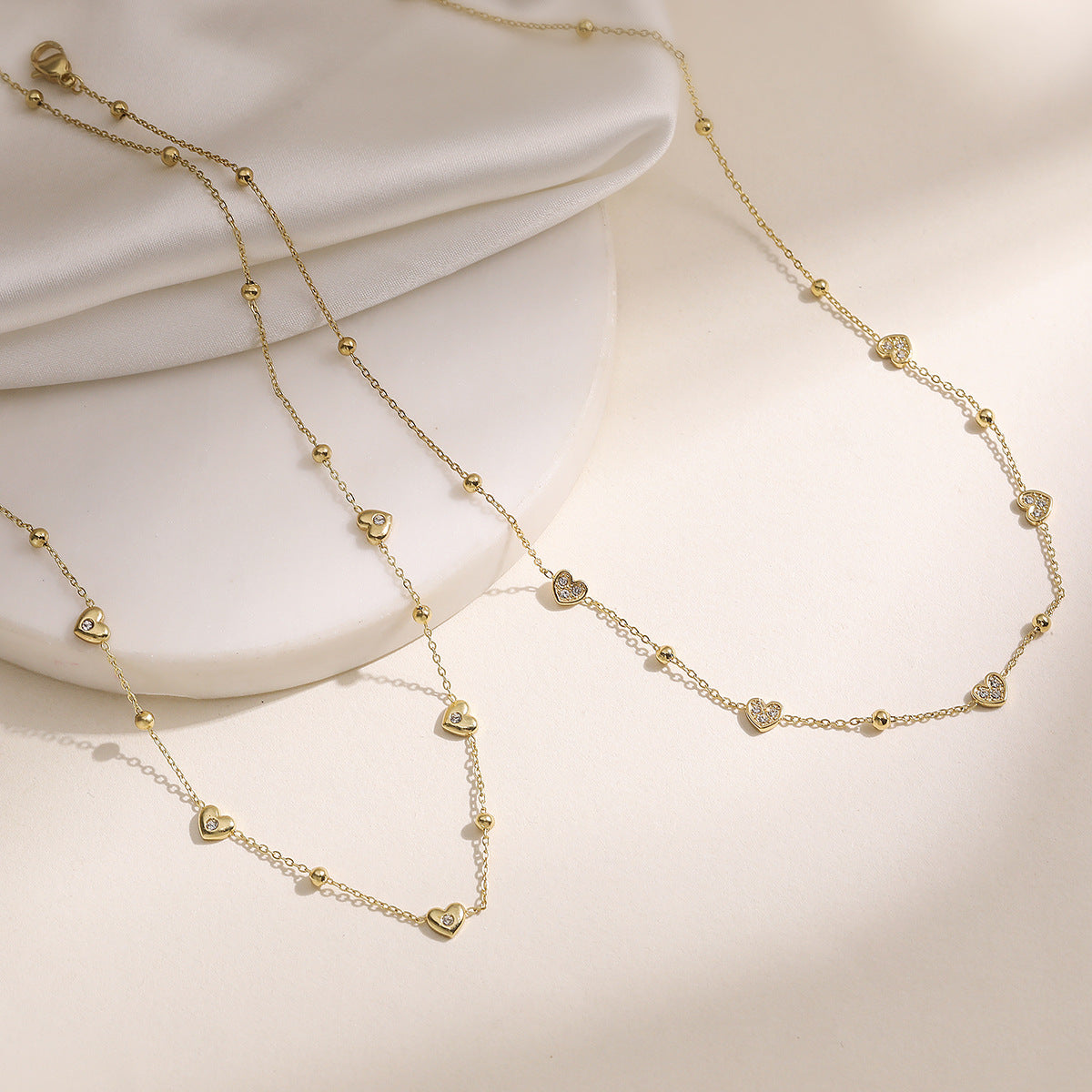 Minimalist 18K Gold Plated Heart Stainless Steel Necklace with Cubic Zirconia for Women