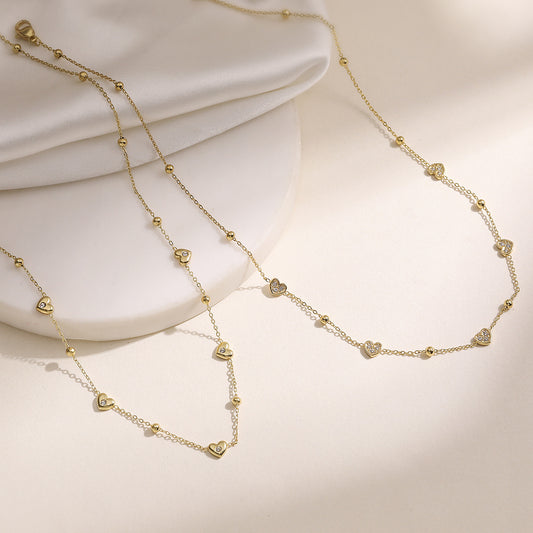 Minimalist 18K Gold Plated Heart Stainless Steel Necklace with Cubic Zirconia for Women