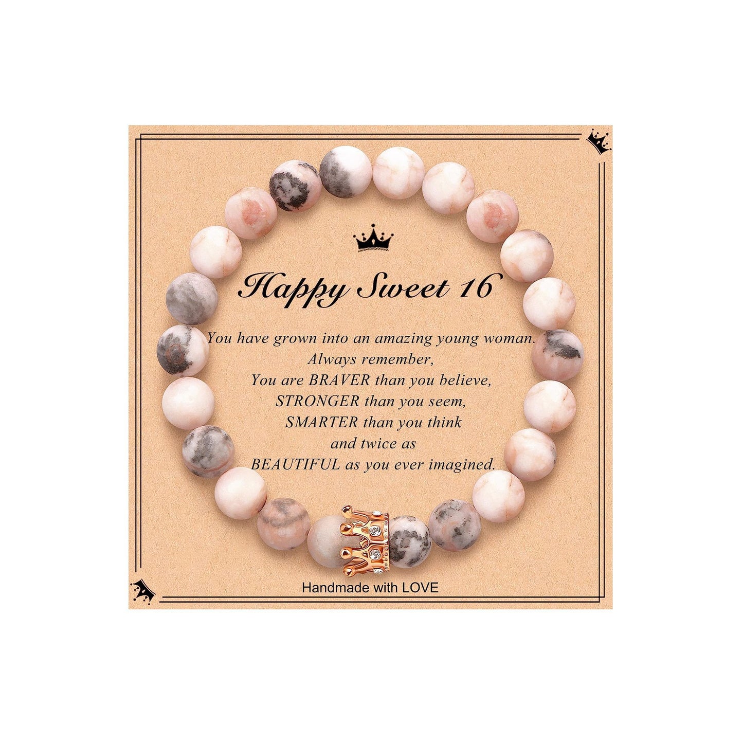 Elegant Crown Brass Bracelet with Natural Agate and Rhodochrosite Beads