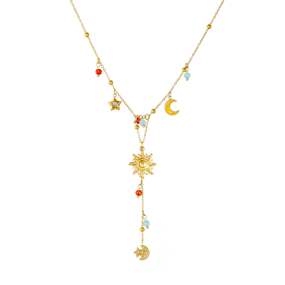Sweet Geometric Strawberry Drip Oil Rhinestone Crystal Plated Stainless Steel Y-Necklace for Women