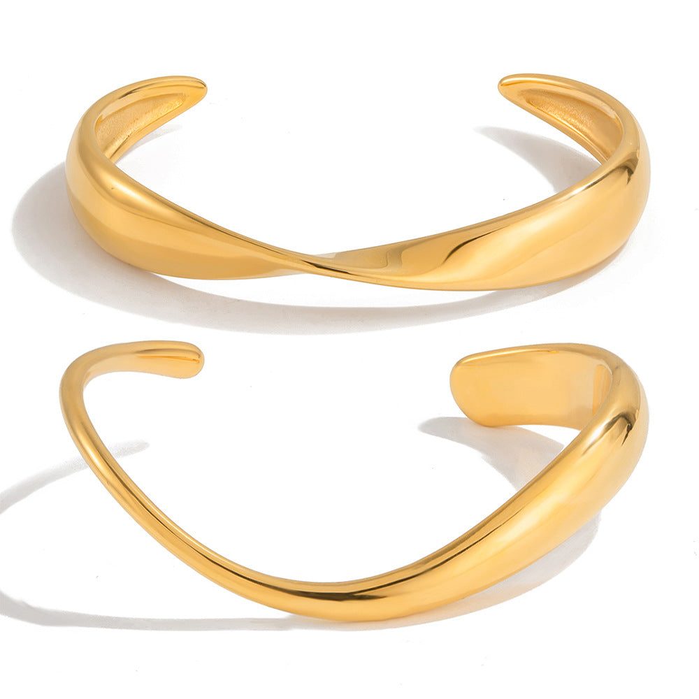 Anillo brazalete geométrico minimalista de lujo, chapado en oro de 18 quilates, de acero inoxidable, joyería de moda para mujer