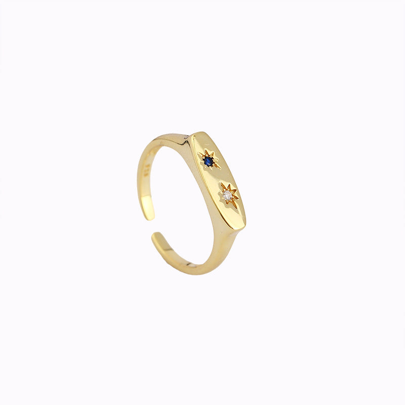 Anello Unisex Regolabile Aperto Placcato con Stella Minimalista in Argento Sterling 925