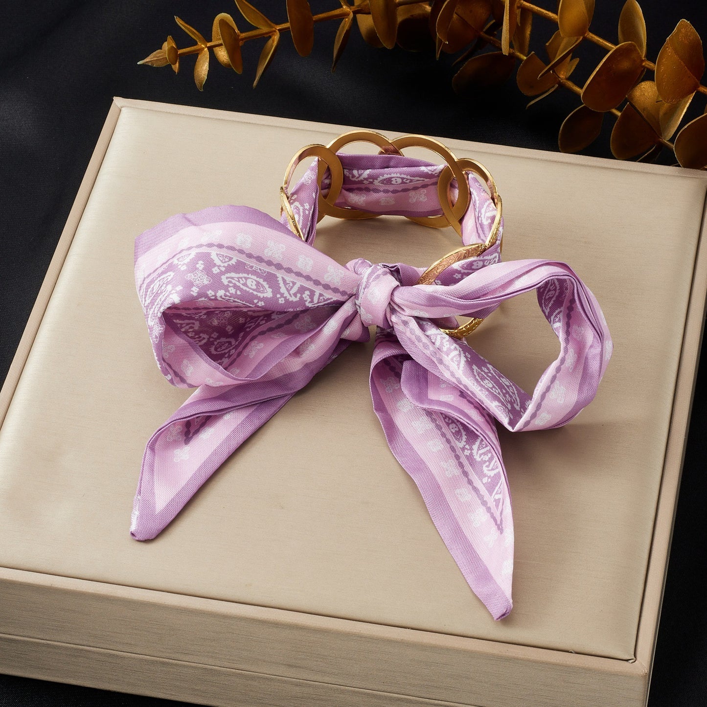 Elegant Leopard Print Floral Satin Bow Round Stainless Steel Bracelet