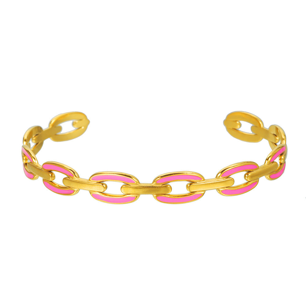 Minimalist Drip Oil Plated Geometric Round Titanium Steel Stainless Steel Open Adjustable Chain Bracelet