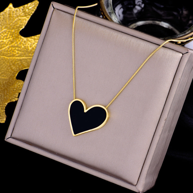 Minimalist Large Heart Pendant Necklace in Titanium Steel with 18K Gold Plating for Women and Men
