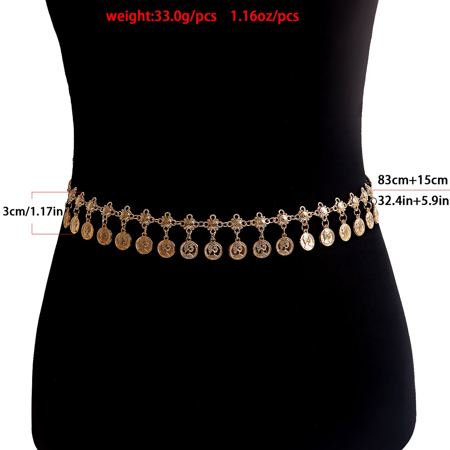 Punk Style Geometric Medallion Fringe Waist Chain for Women in Metal with Minimalist Sweet-Cool Aesthetic