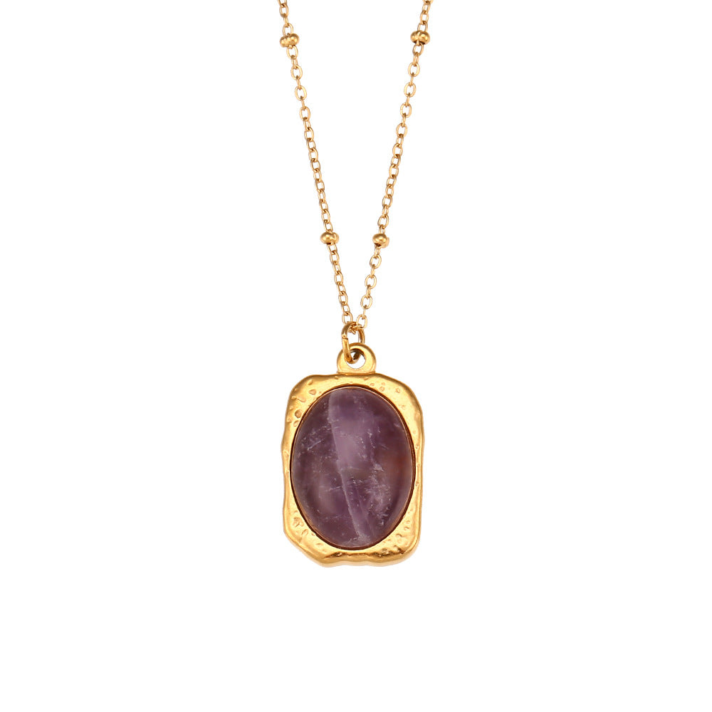 Minimalist Fashion Oval Pendant Necklace for Women Stainless Steel Chain with Electroplated Titanium Steel Pendant