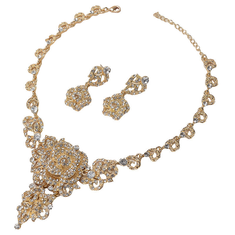 Vintage Floral Plated Alloy Snake Chain Necklace Set for Women