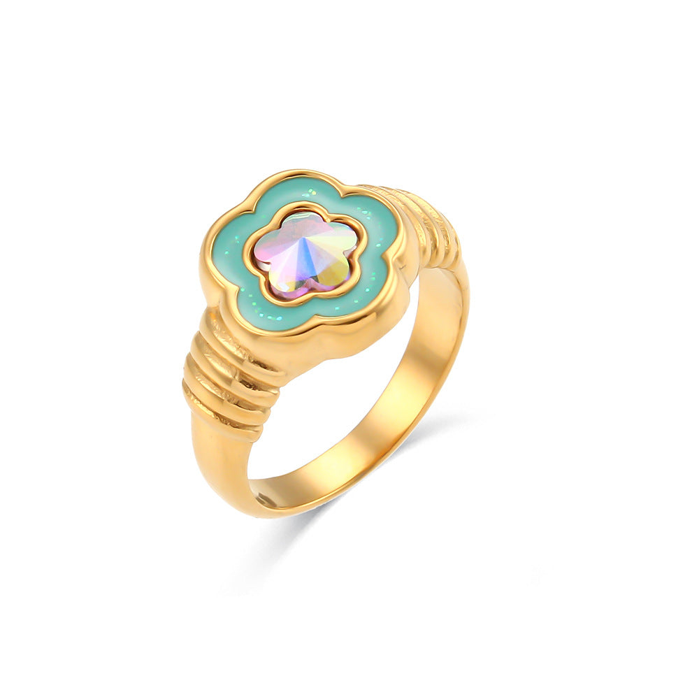 Elegant Butterfly-Shaped Stainless Steel Ring with Rhinestone Accents and Enamel Finish for Women
