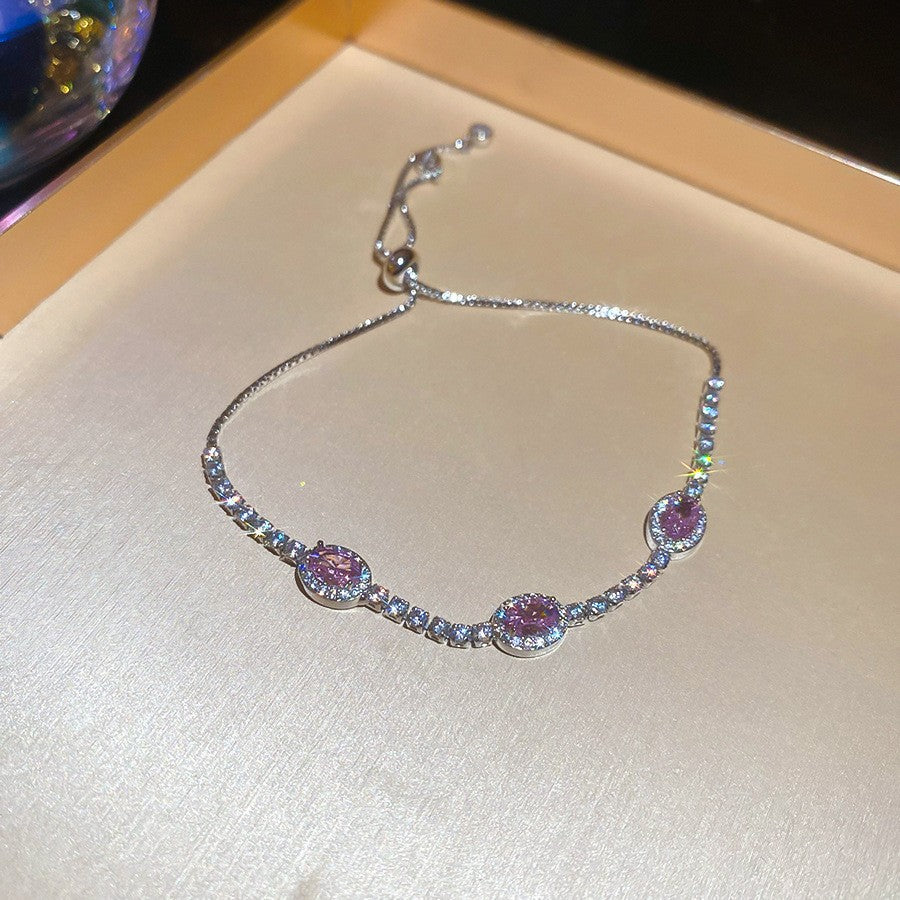 Sweet Elegant Geometric Round Cubic Zirconia Plated Brass Bracelet for Women