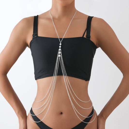 Punk Casual Exaggerated Sexy Multi-Layer Imitation Pearl Body Chain for Women