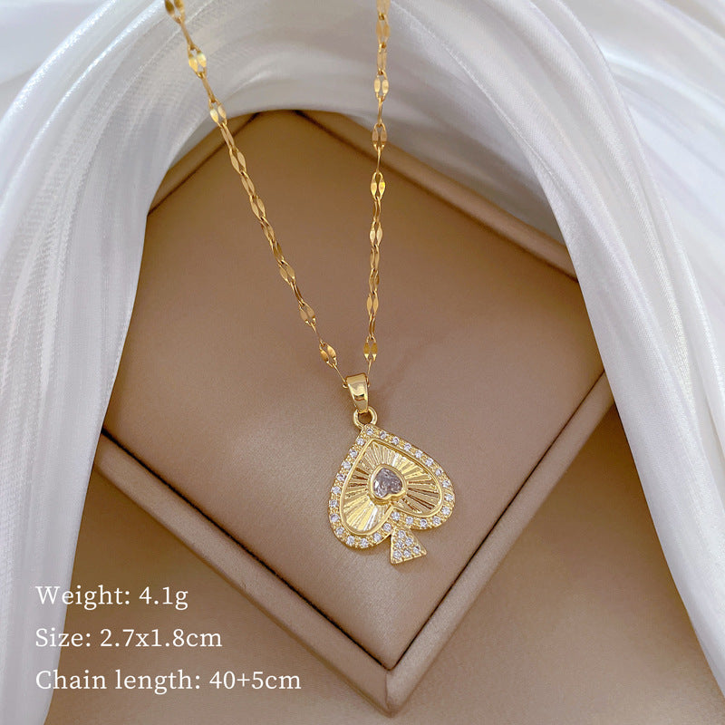 Collana di lusso in acciaio al titanio con cuore geometrico, strass e catena a labbra per donne e uomini