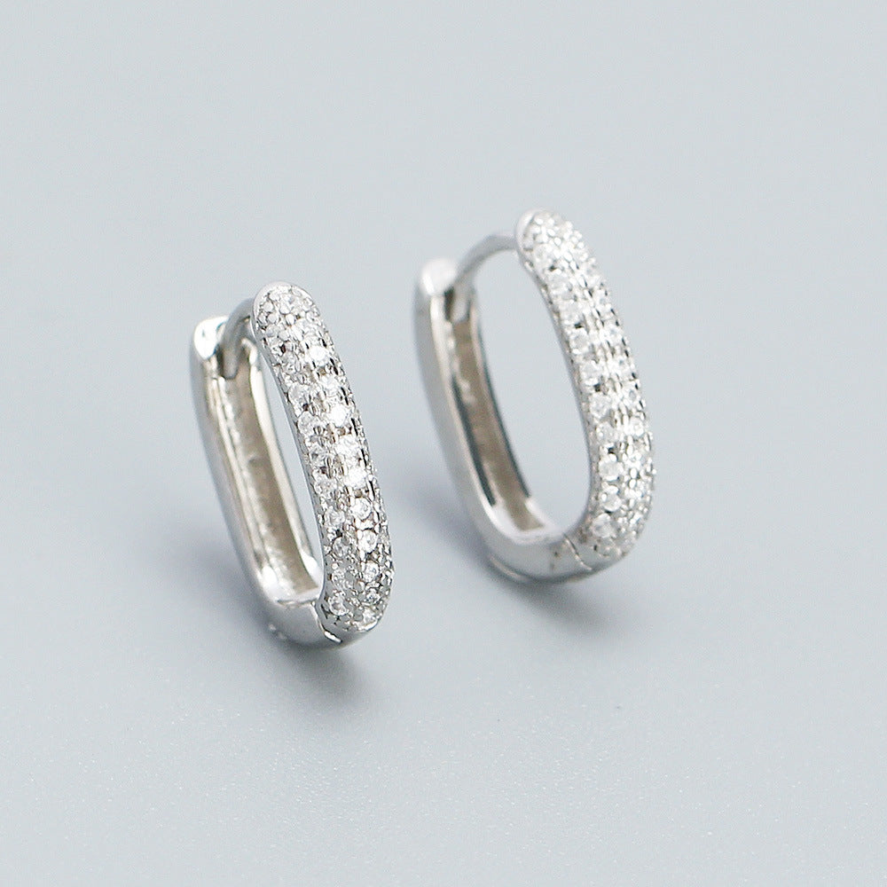 Minimalist 925 Sterling Silver Geometric Hoop Earrings with Cubic Zirconia Inlay