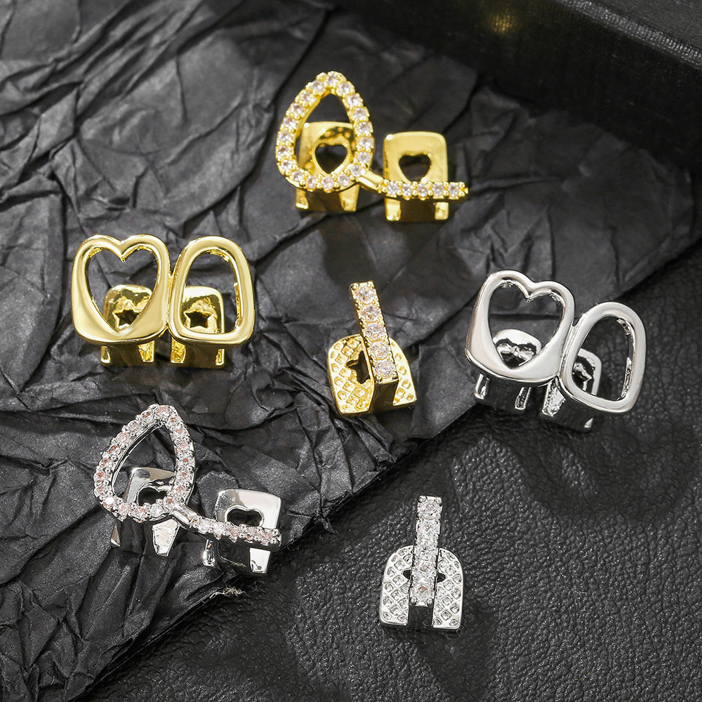 Hip-hop Gold Plated Brass Rhinestone Inlay Teeth Grillz for Men