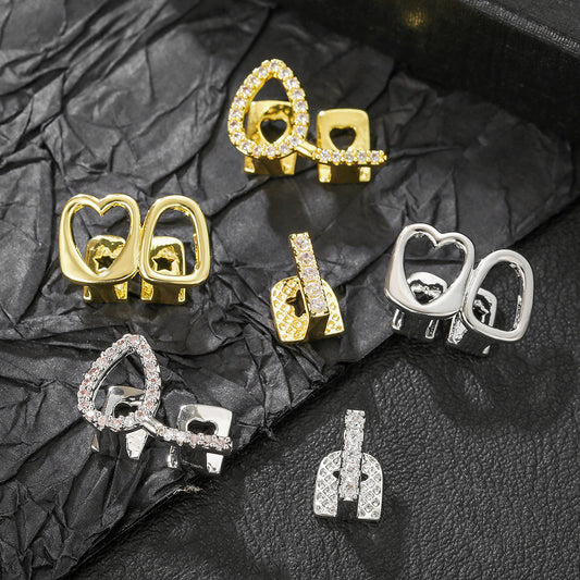 Hip-hop Gold Plated Brass Rhinestone Inlay Teeth Grillz for Men