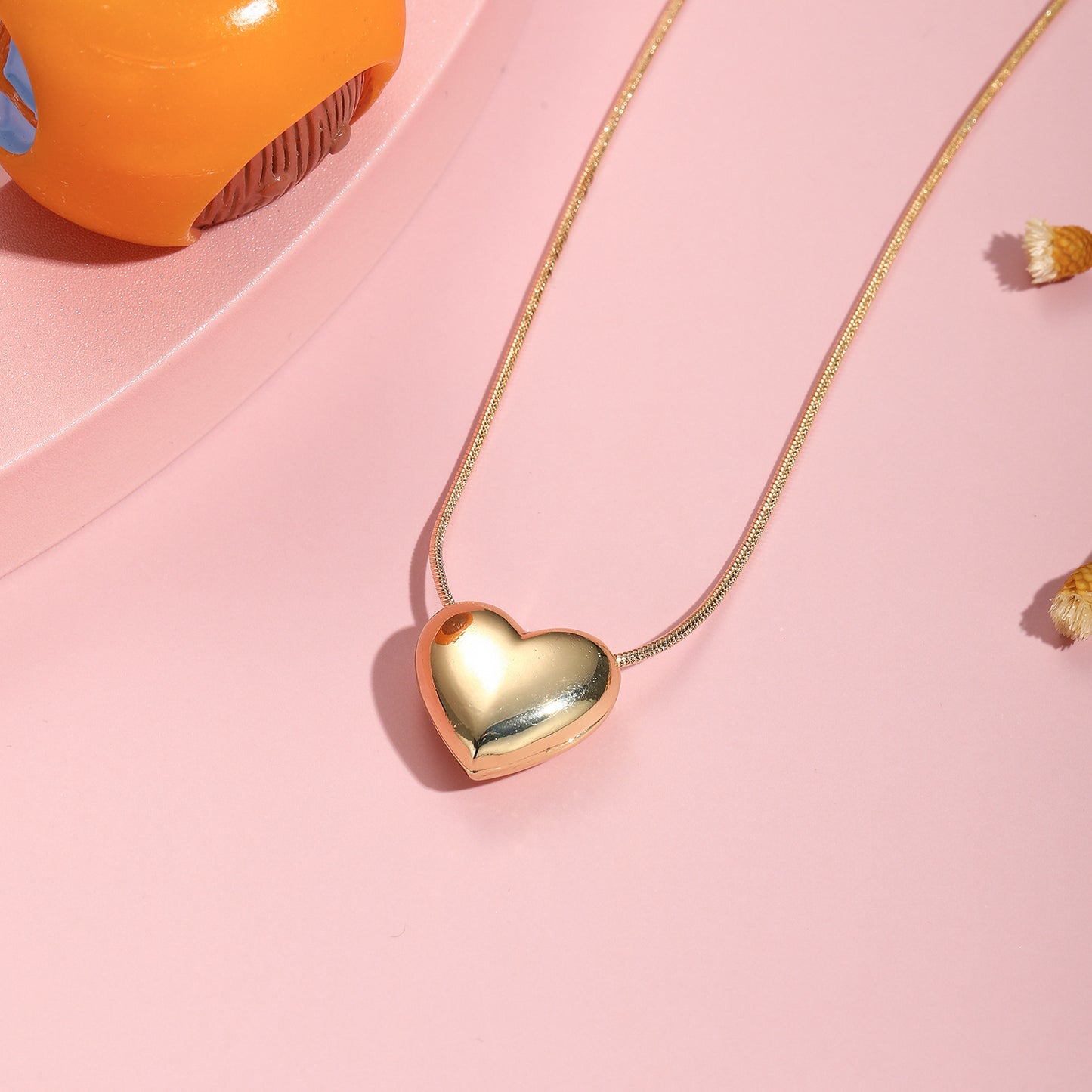 Collana alla Moda a Cuore in Rame Placcato Oro con Catena a Serpente per Donne e Bambini