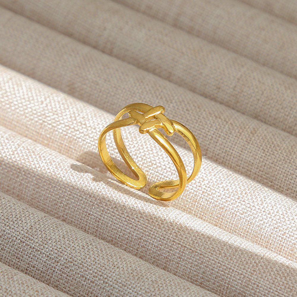 Anello Aperto Regolabile da Donna in Acciaio Inossidabile Stile INS Vintage, Geometrico e a Cuore, con Intarsio in Pietra Naturale, Elegante e Minimalista