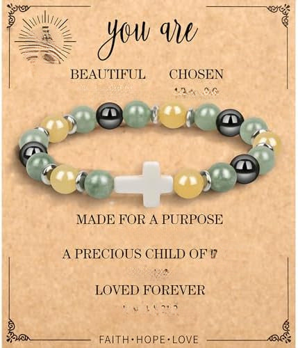 Minimalist Zebra Print Cross Natural Stone Beaded Bracelet Unisex