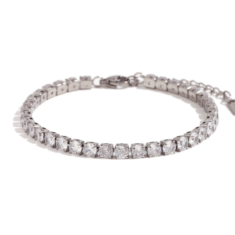 Minimalist Geometric Stainless Steel Plated 18K Gold Women's Bracelet with Micro-Paved Zirconia
