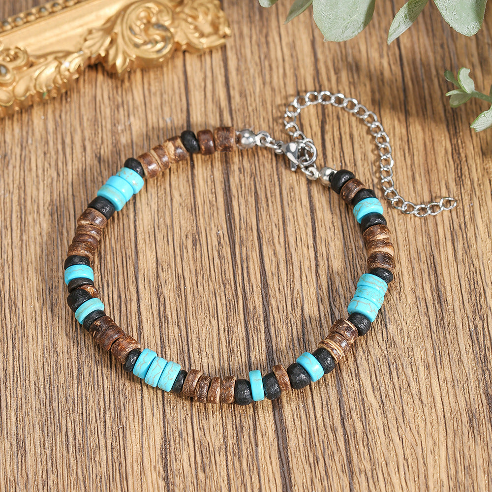 Bohemian Geometric Wood and Stainless Steel Beaded Bracelet for Men and Women
