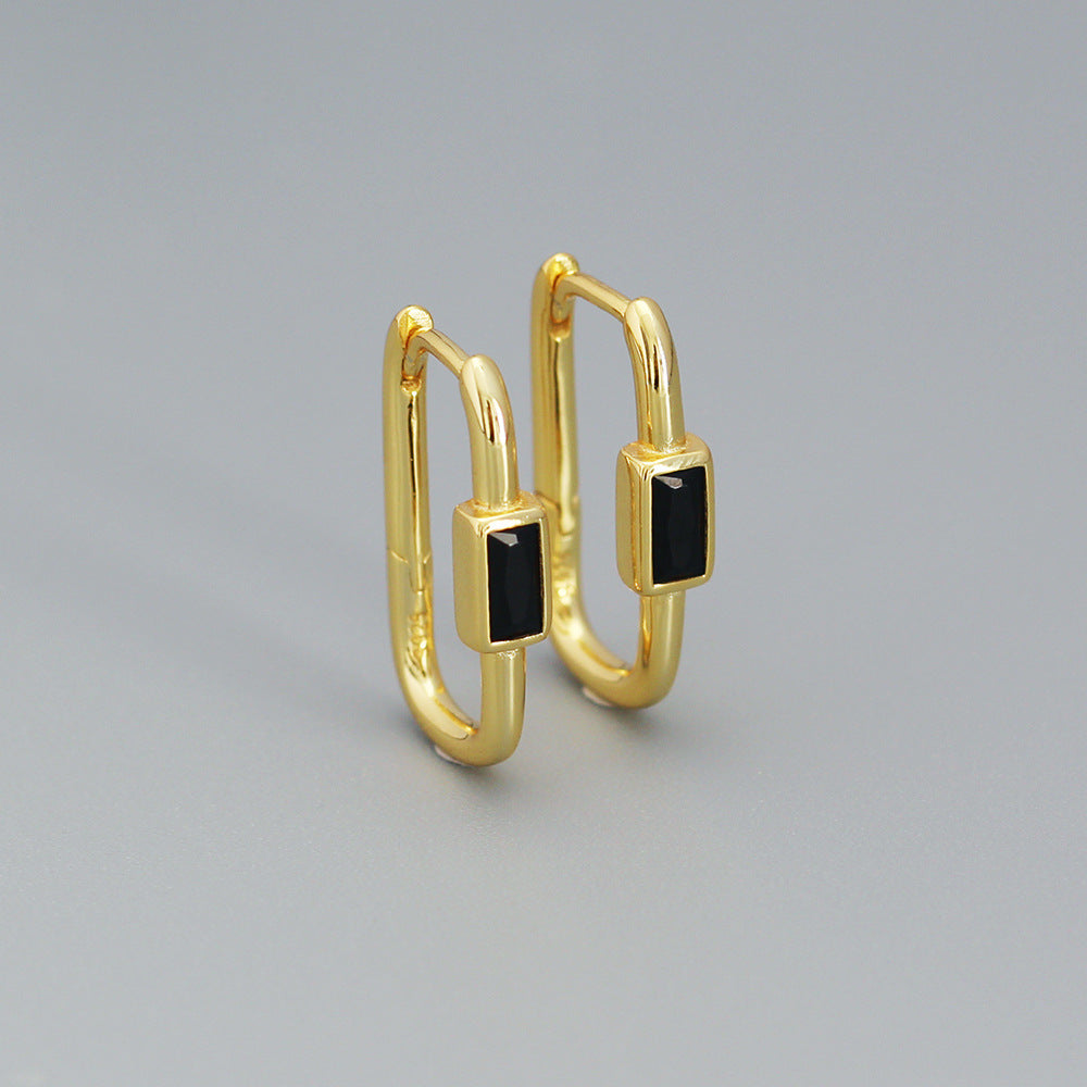 Geometric Fashion-Commuter Style S925 Sterling Silver Ear Clips with Colorful Zircon Inlay