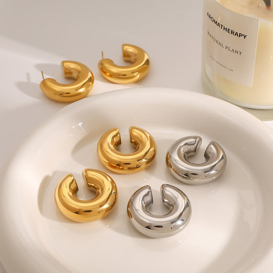 Pendientes colgantes geométricos de acero inoxidable con acabado chapado para mujer
