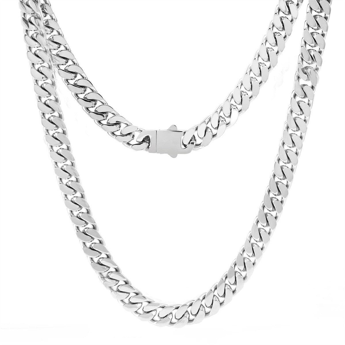 Geometric Miami Cuban Link Necklace for Men and Women in Stainless Steel with Plated Finish