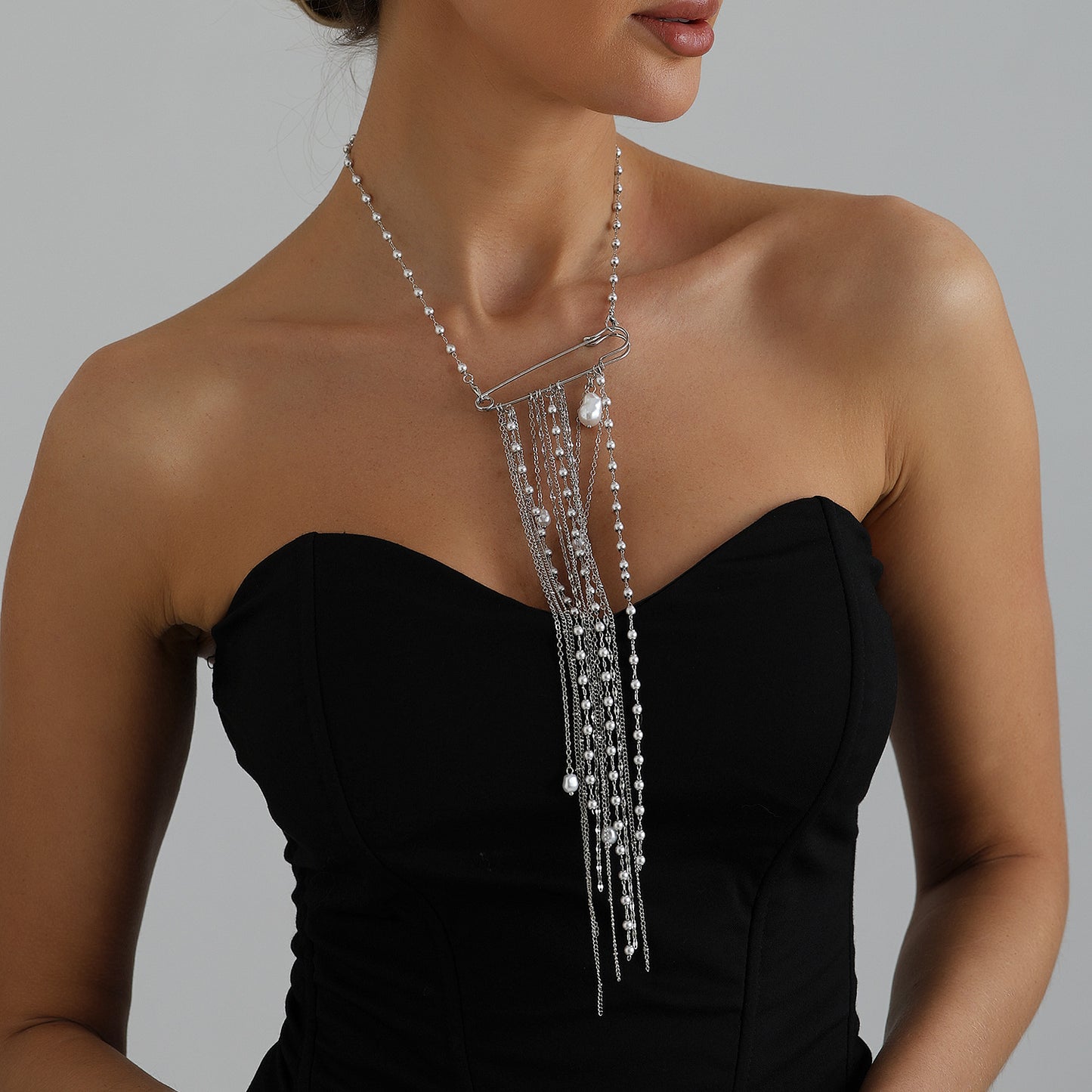 Casual Geometric Alloy Plated Necklace with Pearl Tassel for Women