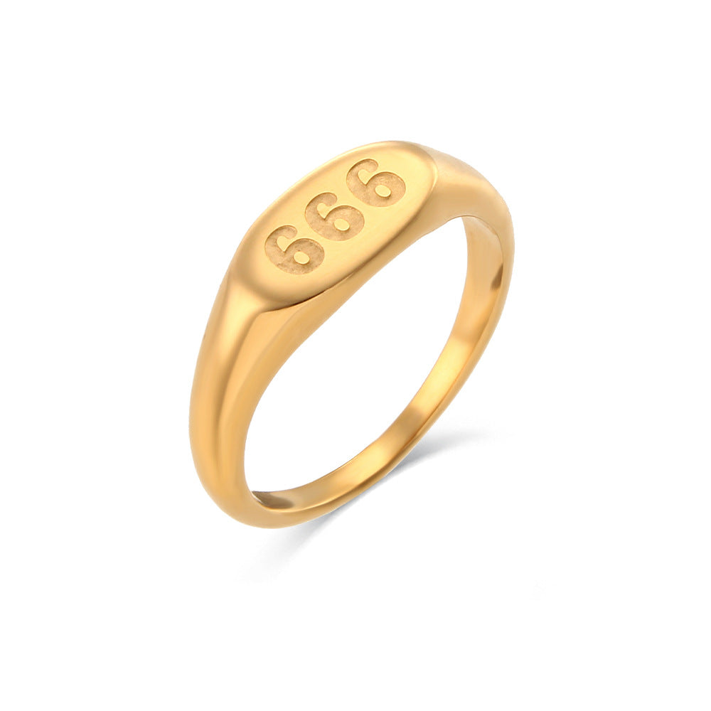 Anello da donna minimalista con numero ovale 333 in acciaio inossidabile placcato oro 18 carati